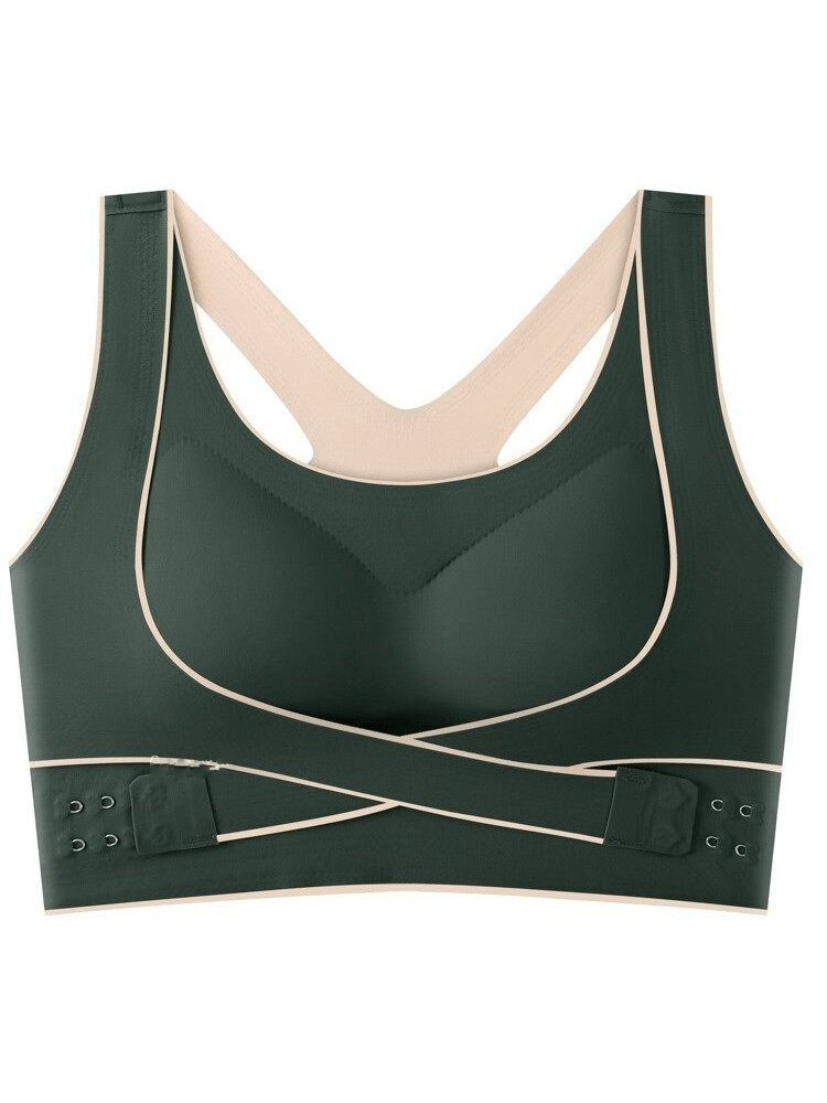 Green stylish elastic cross back push up sports bra with front closure for women - SF0483